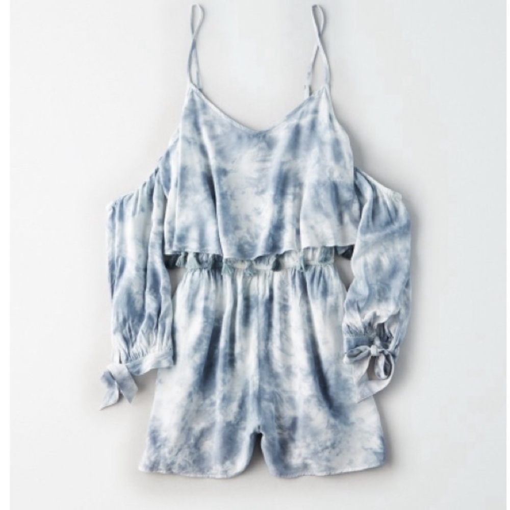 American Eagle Outfitters Cold Shoulder Tassel Overlay Romper